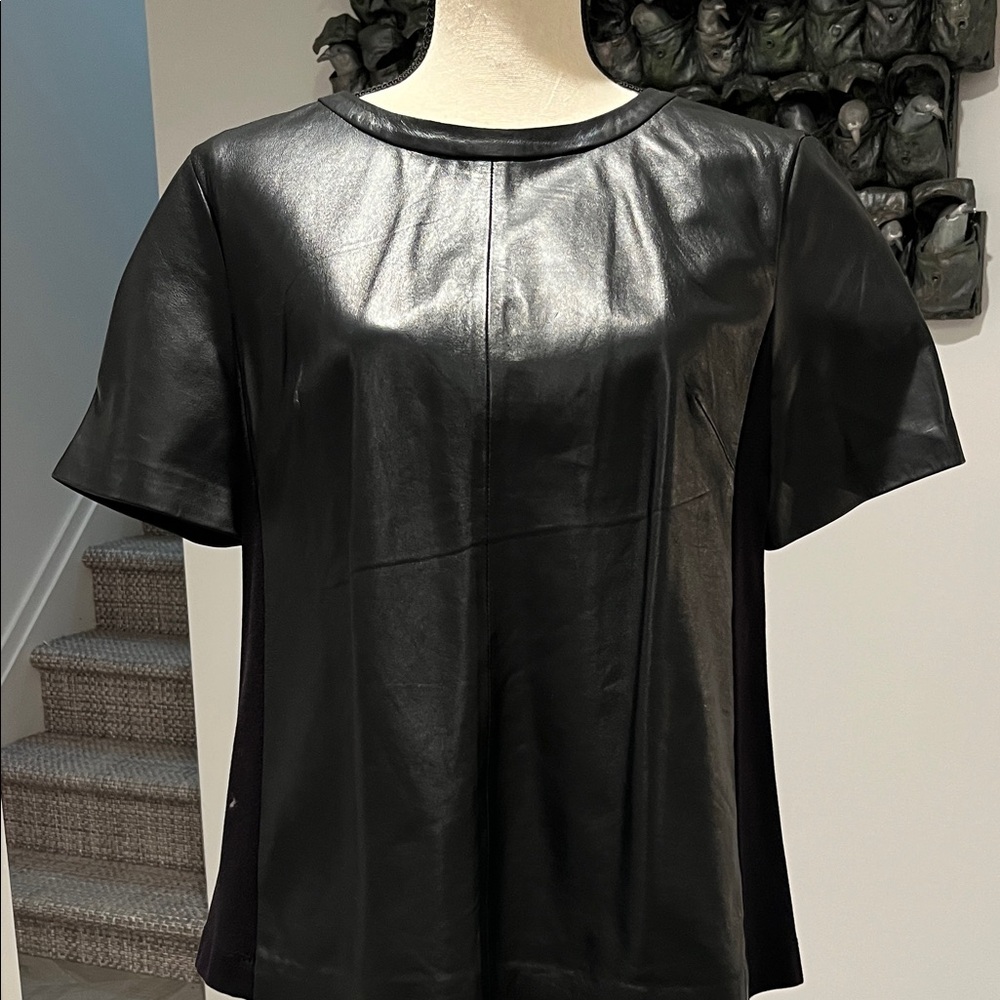 Halogen Black Faux Leather & Knit Women's Top
